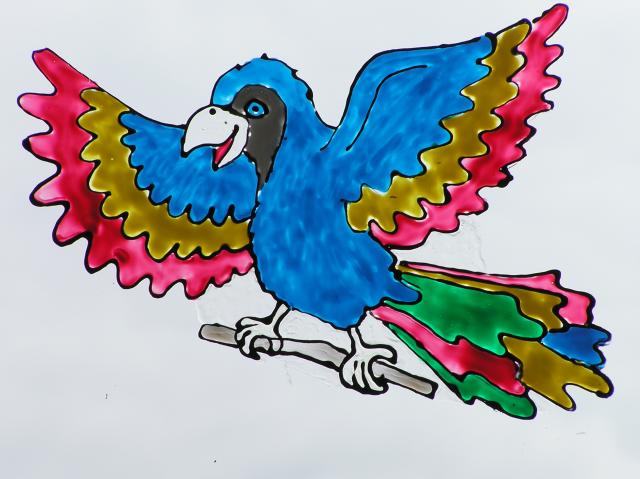 Fensterbild, Papagei, Kunst, Hand gemalt, Vogel, Blau, Bund