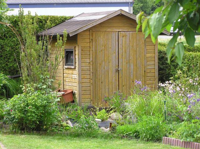 Garden shed, garden shed, flowers, plants, wooden hut, garden arbor, shrubbery